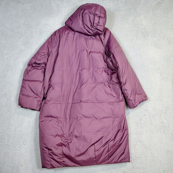 Eileen Fisher Coat Womens Large Maroon Down Parka Hooded Winter Oversized Preppy - Picture 2 of 15